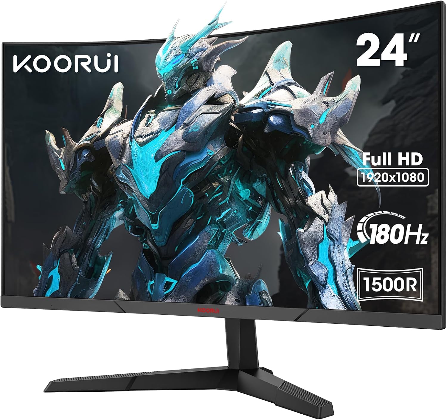 KOORUI 24E6CA Monitor Gaming Curvo 24 Pulgadas, 180HZ, 1Ms, 1500R, HDR, VA 3000:1, FHD 1920X1080, 2Xhdmi 2.0, DP 1.2, Adaptive Sync, Eye Care, VESA 100X100Mm, Inclinación Ajustable