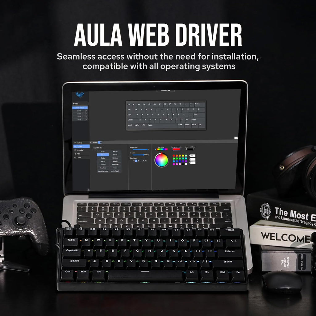 EPOMAKER Aula WIN60 HE Teclado Magnético 60% Con Cable, Acción Ajustable, Tasa De Sondeo 8000Hz, Switches Hall Effect, Intercambiable En Caliente, Para Juegos De FPS (Negro)