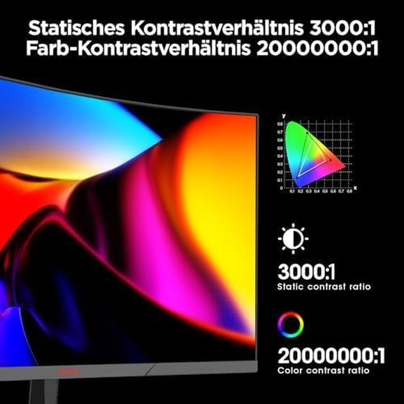 KOORUI 24E6CA Monitor Gaming Curvo 24 Pulgadas, 180HZ, 1Ms, 1500R, HDR, VA 3000:1, FHD 1920X1080, 2Xhdmi 2.0, DP 1.2, Adaptive Sync, Eye Care, VESA 100X100Mm, Inclinación Ajustable