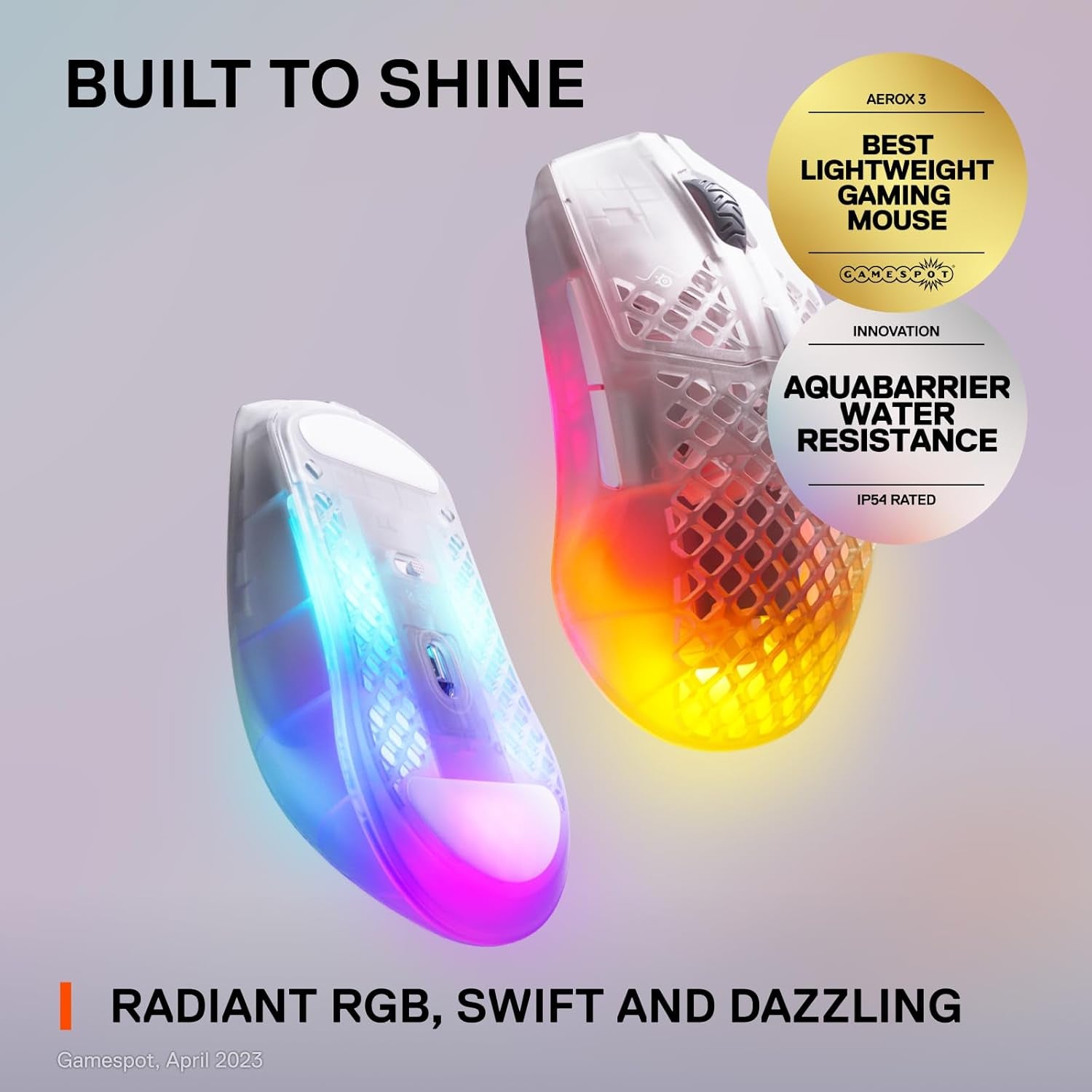 Steelseries Aerox 3 Wireless Ghost - Raton Inalambrico Gaming - Diseño Ultraligero Resistente Al Agua - RGB - Sensor Óptico Truemove Air 18K DPI