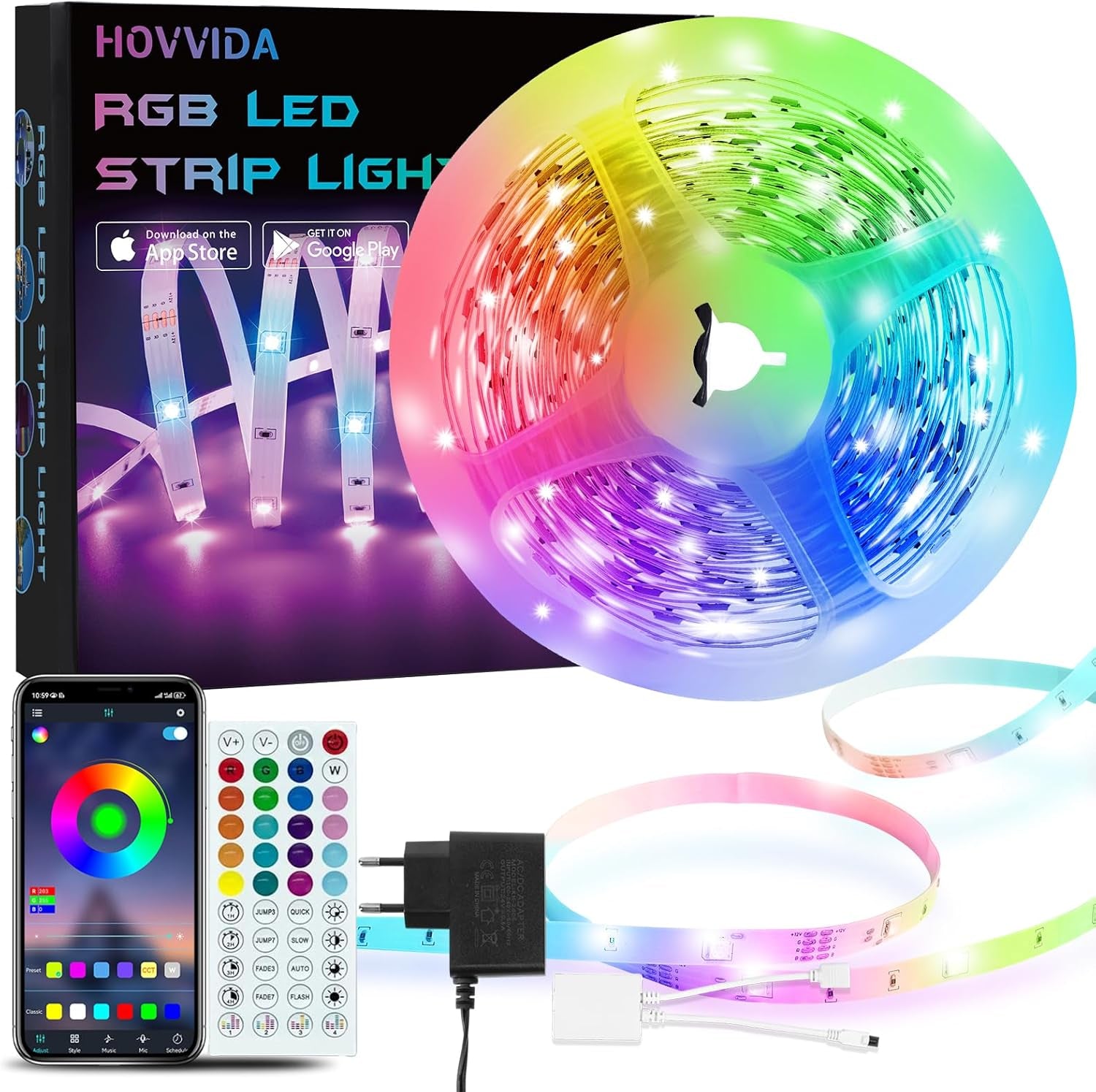 Tira LED 5M, 30 Led/Metro, 24V RGB Luces LED, 150 LED, APP Y Mando a Distancia, Modo De Música, LED Para Habitación, Sala, Cocina, Dormitorio, Bar, Fiesta