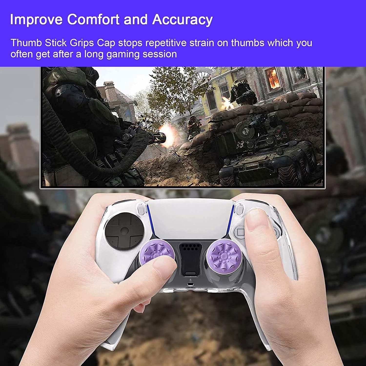 TEUVO Thumbsticks, Silicona Thumbsticks Grips Gorras Para PS4 Joystick Y Para PS5 Joystick a Ayuda Con Control Y Reducir Pulgarcito Fatiga, Púrpura, 2 Pcs