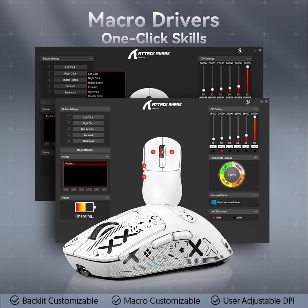 ATTACK SHARK X3 49G Superlight Mouse Con Cinta, Pixart PAW3395 Gaming Sensor, BT/2.4G Wireless/Wired Mouse, 6 Dpi Ajustable 26000, 200 Hrs Battery, Office Mouse Para Win11/Xbox/Ps/Mac (Blanco)