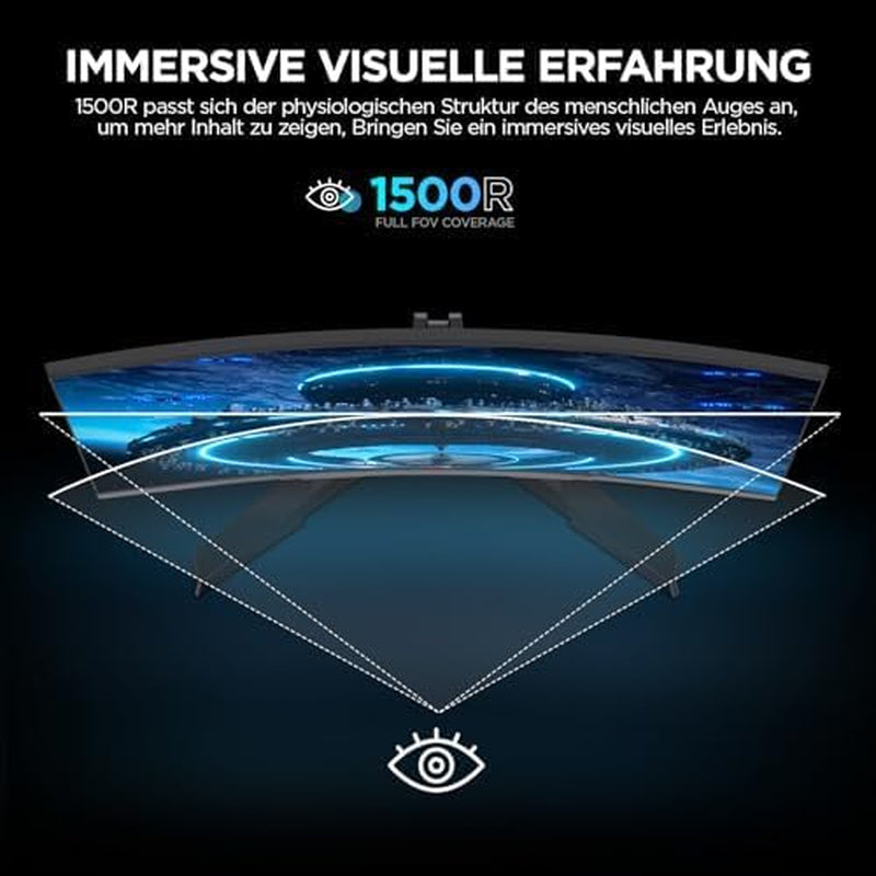 KOORUI 24E6CA Monitor Gaming Curvo 24 Pulgadas, 180HZ, 1Ms, 1500R, HDR, VA 3000:1, FHD 1920X1080, 2Xhdmi 2.0, DP 1.2, Adaptive Sync, Eye Care, VESA 100X100Mm, Inclinación Ajustable