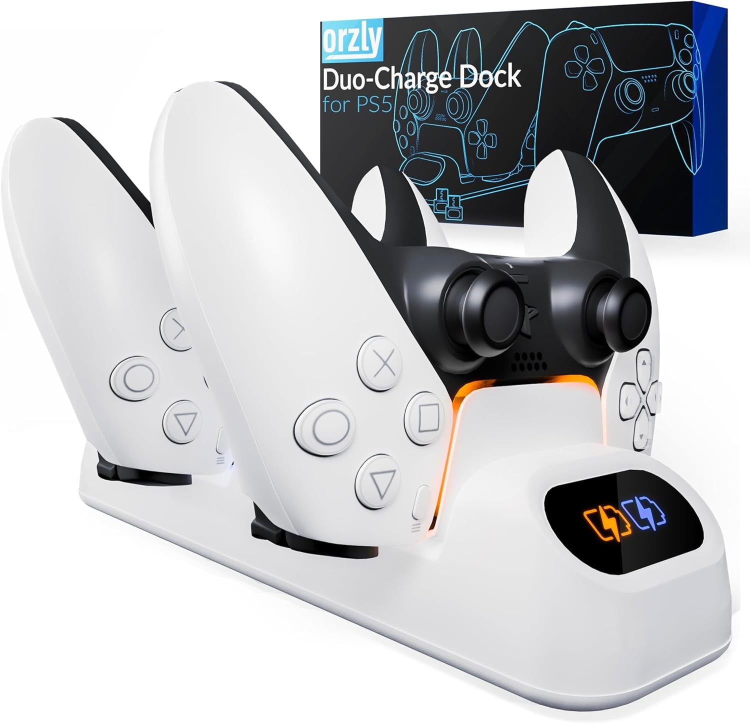 Orzly Duocharger Para PS5 - Cargador De Mandos Compatible Con: PS5 Playstation 5, Xbox Series X | S Stadia Y Nintendo Switch - Base De Carga USB-C Edición Pearl White [Blanco]
