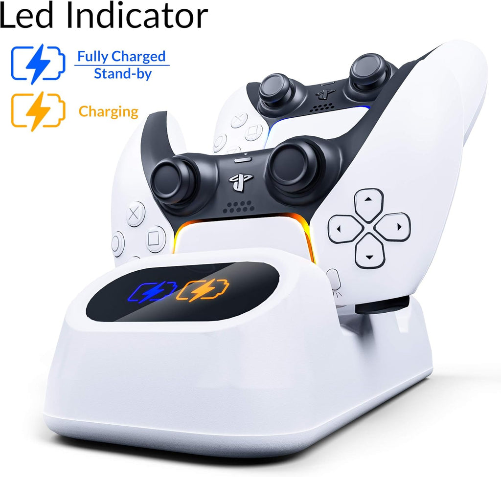Orzly Duocharger Para PS5 - Cargador De Mandos Compatible Con: PS5 Playstation 5, Xbox Series X | S Stadia Y Nintendo Switch - Base De Carga USB-C Edición Pearl White [Blanco]
