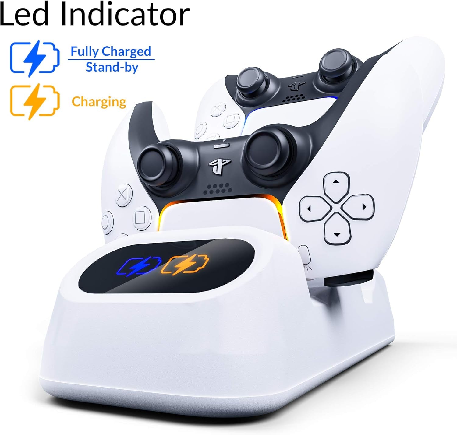 Orzly Duocharger Para PS5 - Cargador De Mandos Compatible Con: PS5 Playstation 5, Xbox Series X | S Stadia Y Nintendo Switch - Base De Carga USB-C Edición Pearl White [Blanco]