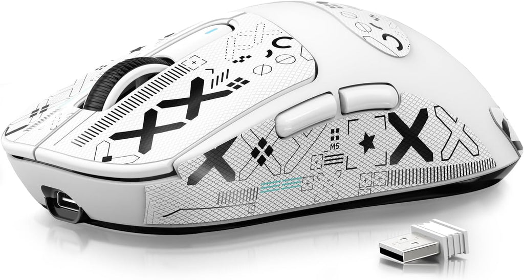 ATTACK SHARK X3 49G Superlight Mouse Con Cinta, Pixart PAW3395 Gaming Sensor, BT/2.4G Wireless/Wired Mouse, 6 Dpi Ajustable 26000, 200 Hrs Battery, Office Mouse Para Win11/Xbox/Ps/Mac (Blanco)