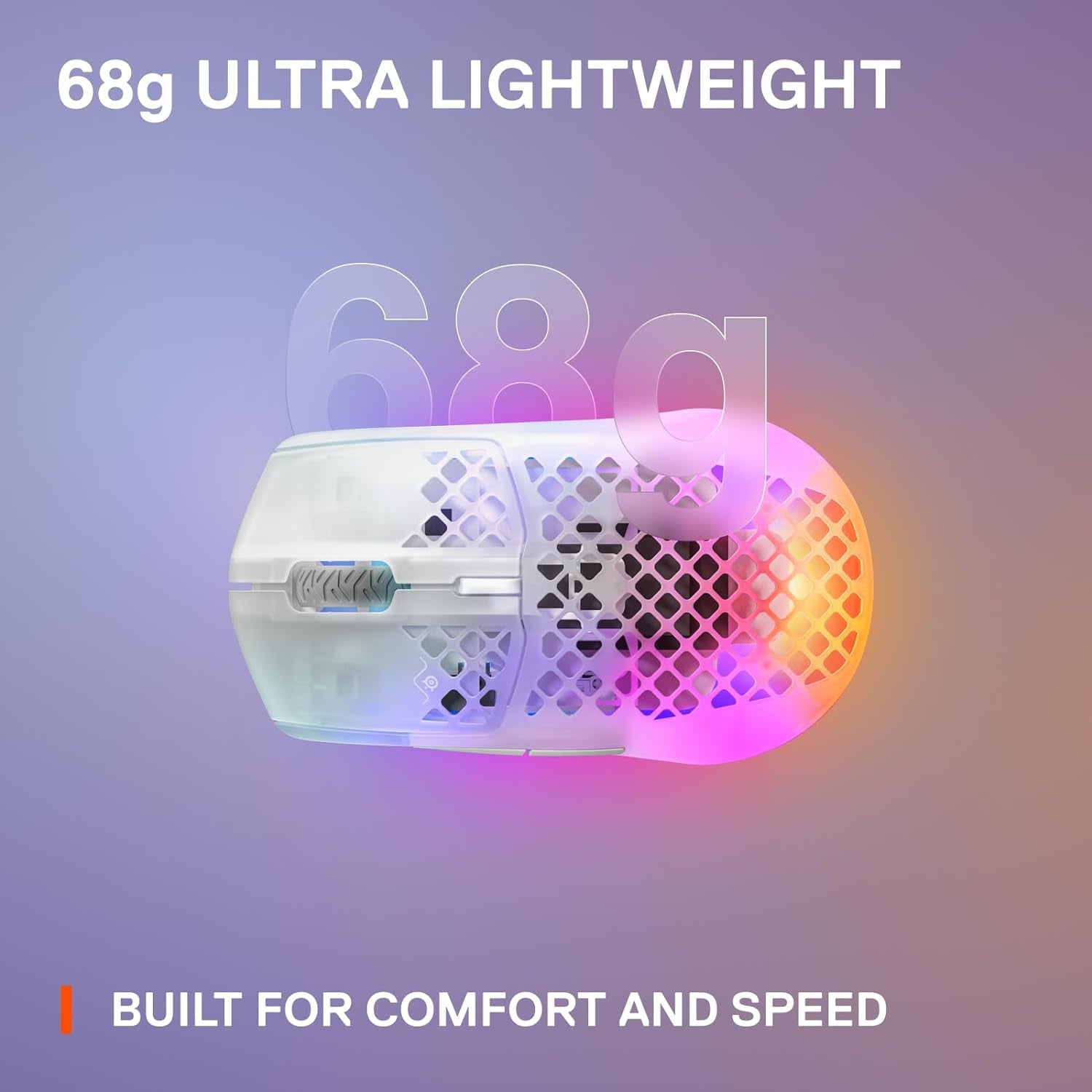 Steelseries Aerox 3 Wireless Ghost - Raton Inalambrico Gaming - Diseño Ultraligero Resistente Al Agua - RGB - Sensor Óptico Truemove Air 18K DPI
