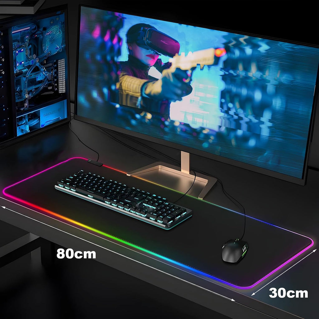 Alfombrilla De Ratón Para Videojuegos RGB, 800 X 300 Mm, XXL, Alfombrilla De Ratón Grande Para Videojuegos, 14 Modos De Iluminación, 7 Colores LED, Resistente Al Agua, Antideslizante, Para Teclado,