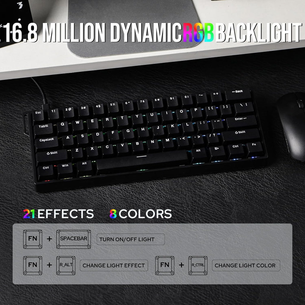 EPOMAKER Aula WIN60 HE Teclado Magnético 60% Con Cable, Acción Ajustable, Tasa De Sondeo 8000Hz, Switches Hall Effect, Intercambiable En Caliente, Para Juegos De FPS (Negro)
