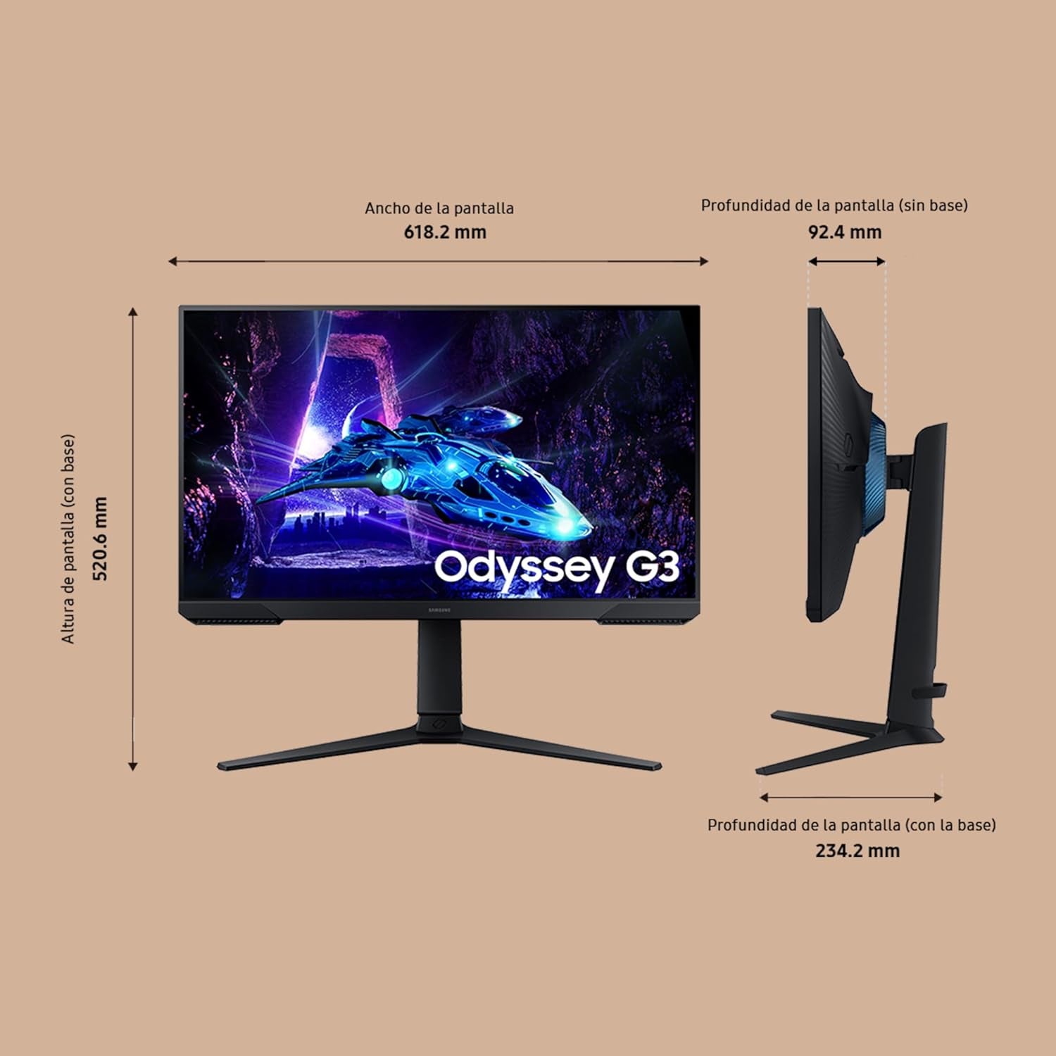 Samsung LS27DG300EUXEN - Monitor Gaming Odyssey G3 De 27" Full HD (1920 X 1080, 16:9, 180Hz, 1Ms, Panel IPS, AMD Freesync, Modo Eye Saver, Flicker Free), Negro, Versión 2024