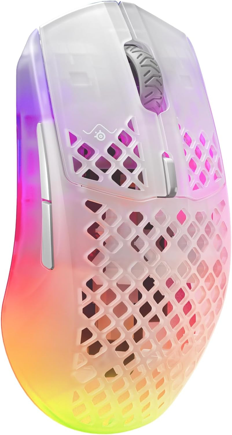 Steelseries Aerox 3 Wireless Ghost - Raton Inalambrico Gaming - Diseño Ultraligero Resistente Al Agua - RGB - Sensor Óptico Truemove Air 18K DPI
