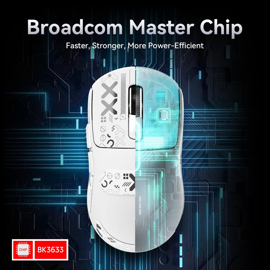 ATTACK SHARK X3 49G Superlight Mouse Con Cinta, Pixart PAW3395 Gaming Sensor, BT/2.4G Wireless/Wired Mouse, 6 Dpi Ajustable 26000, 200 Hrs Battery, Office Mouse Para Win11/Xbox/Ps/Mac (Blanco)