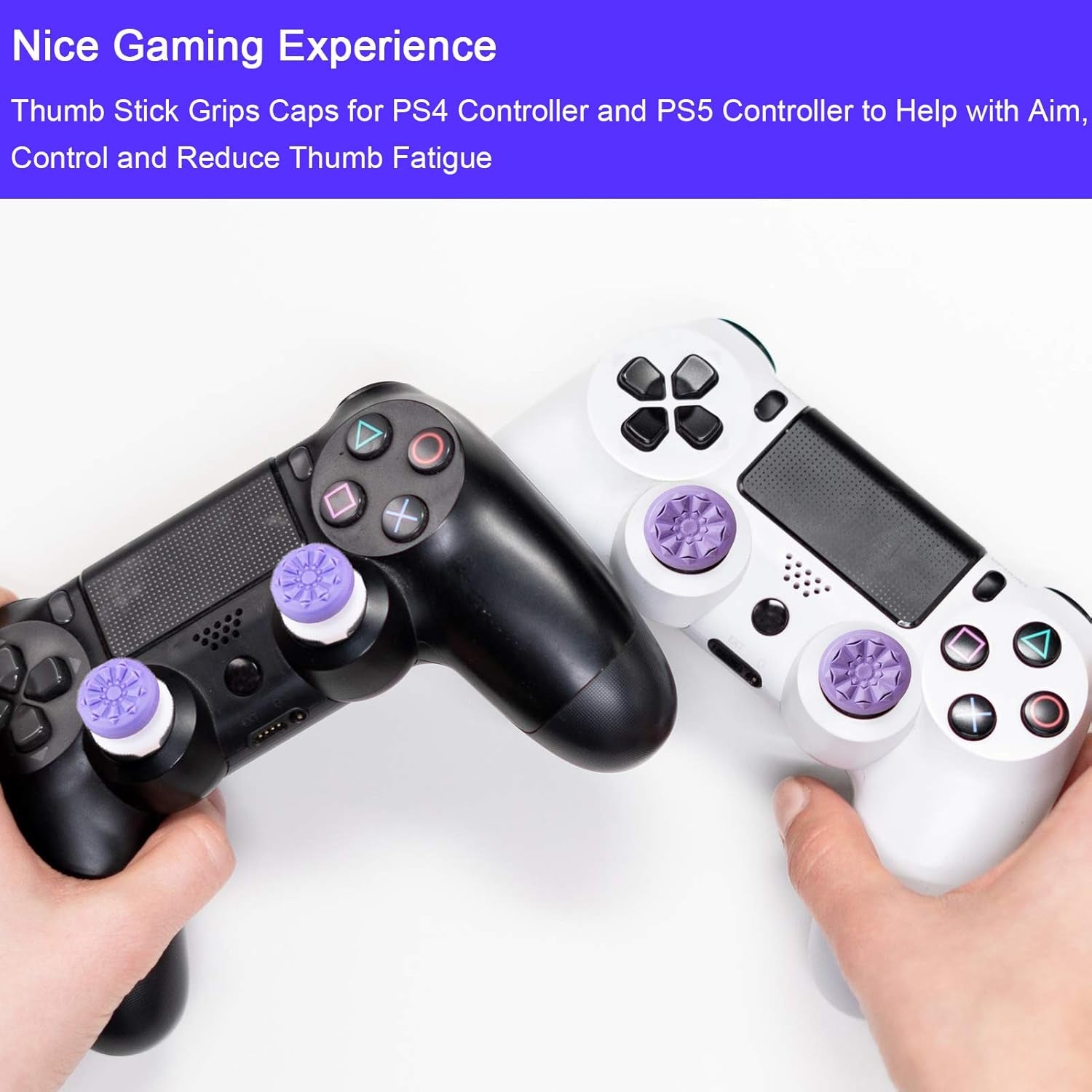 TEUVO Thumbsticks, Silicona Thumbsticks Grips Gorras Para PS4 Joystick Y Para PS5 Joystick a Ayuda Con Control Y Reducir Pulgarcito Fatiga, Púrpura, 2 Pcs