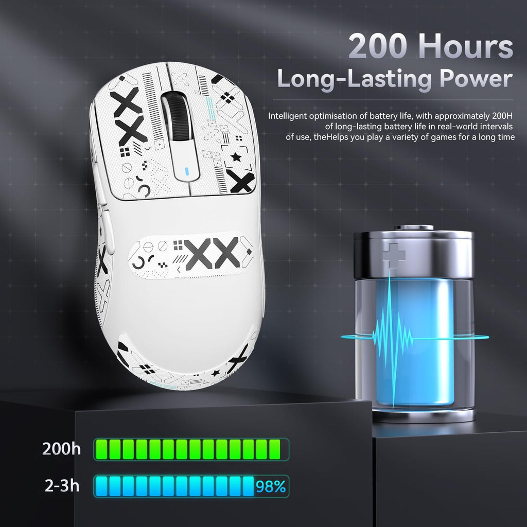 ATTACK SHARK X3 49G Superlight Mouse Con Cinta, Pixart PAW3395 Gaming Sensor, BT/2.4G Wireless/Wired Mouse, 6 Dpi Ajustable 26000, 200 Hrs Battery, Office Mouse Para Win11/Xbox/Ps/Mac (Blanco)