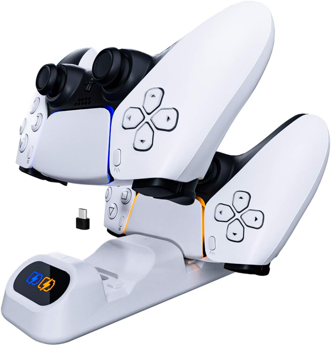 Orzly Duocharger Para PS5 - Cargador De Mandos Compatible Con: PS5 Playstation 5, Xbox Series X | S Stadia Y Nintendo Switch - Base De Carga USB-C Edición Pearl White [Blanco]