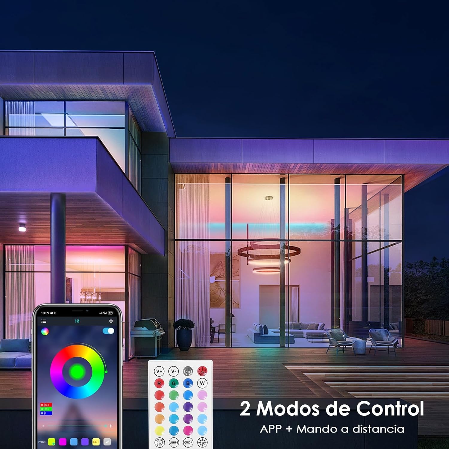 Tira LED 5M, 30 Led/Metro, 24V RGB Luces LED, 150 LED, APP Y Mando a Distancia, Modo De Música, LED Para Habitación, Sala, Cocina, Dormitorio, Bar, Fiesta